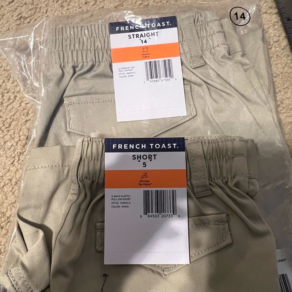 French toast Khaki lot - size 5 shorts, size 14 pants New